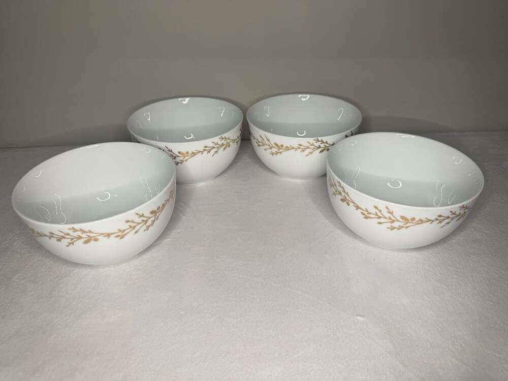 Pier 1 Gilded Wreath Porcelain Individual Dinner Bowl Set of 4